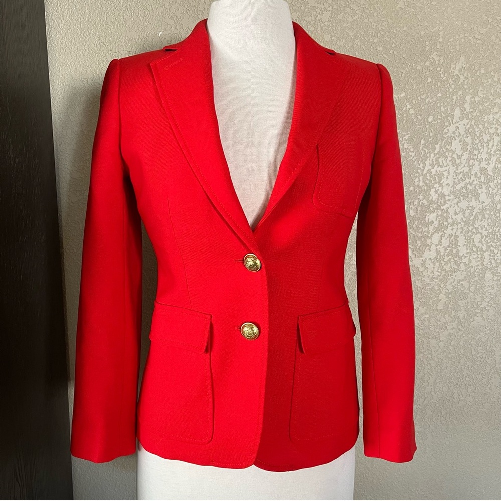 Vibrant Wool J. Crew Blazer with Gold Buttons